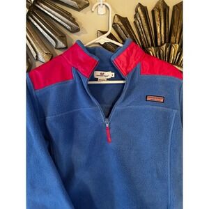 Vineyard Vines Quarter Zip Fleece Pullover Blue Pink Women's Medium